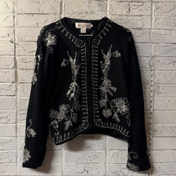 All Week Long Black Beaded Cardigan Sweater Women’s Medium - Picture 1 of 10